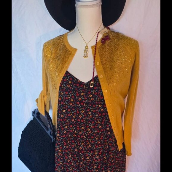 Pringle Of Scotland, 100% Pure Cashmere, Yellow Beaded, XS Sweater - Picture 1 of 2
